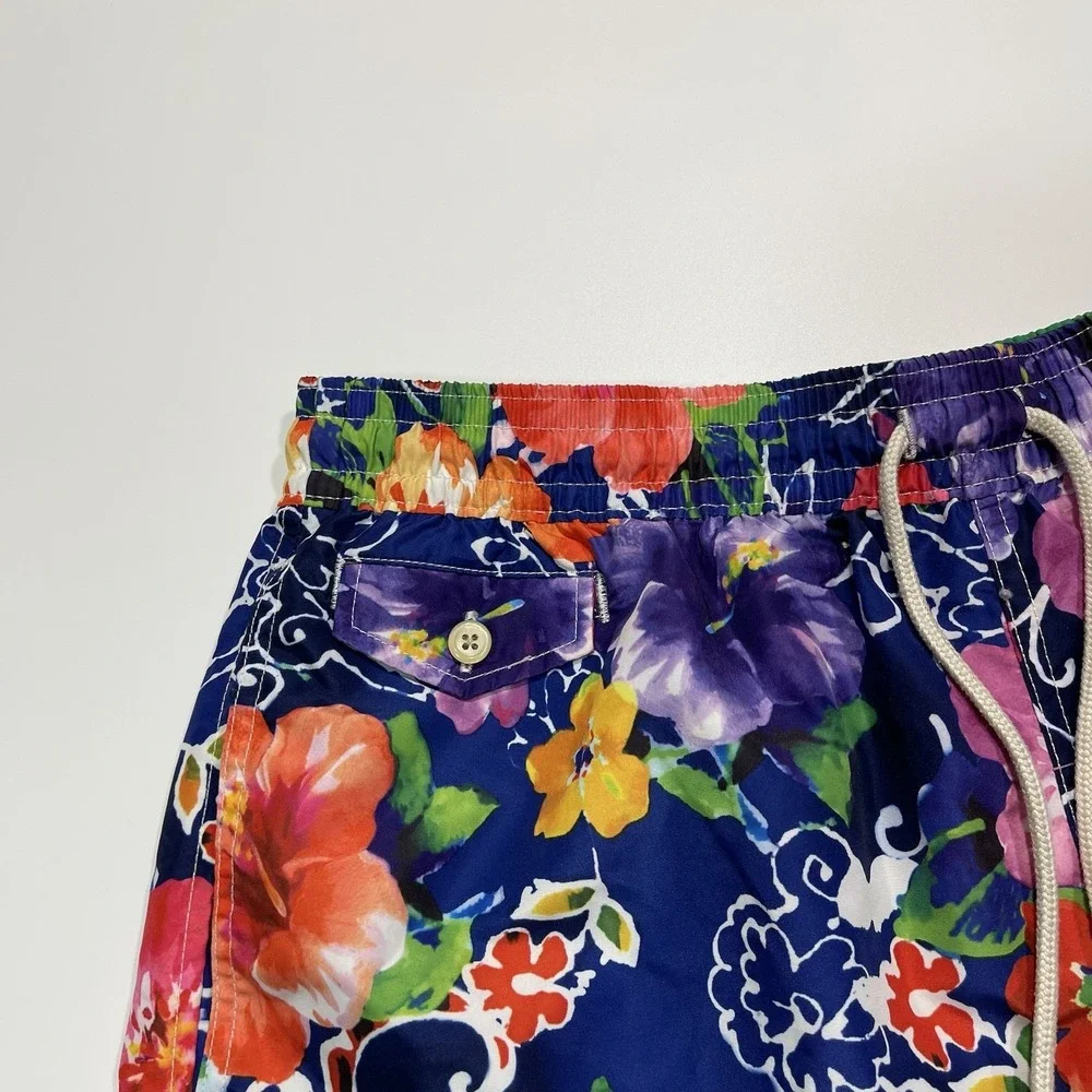 Polo Ralph Lauren‎ Mens Swim Trunks Shorts Blue Floral Print Drawstring Size XL